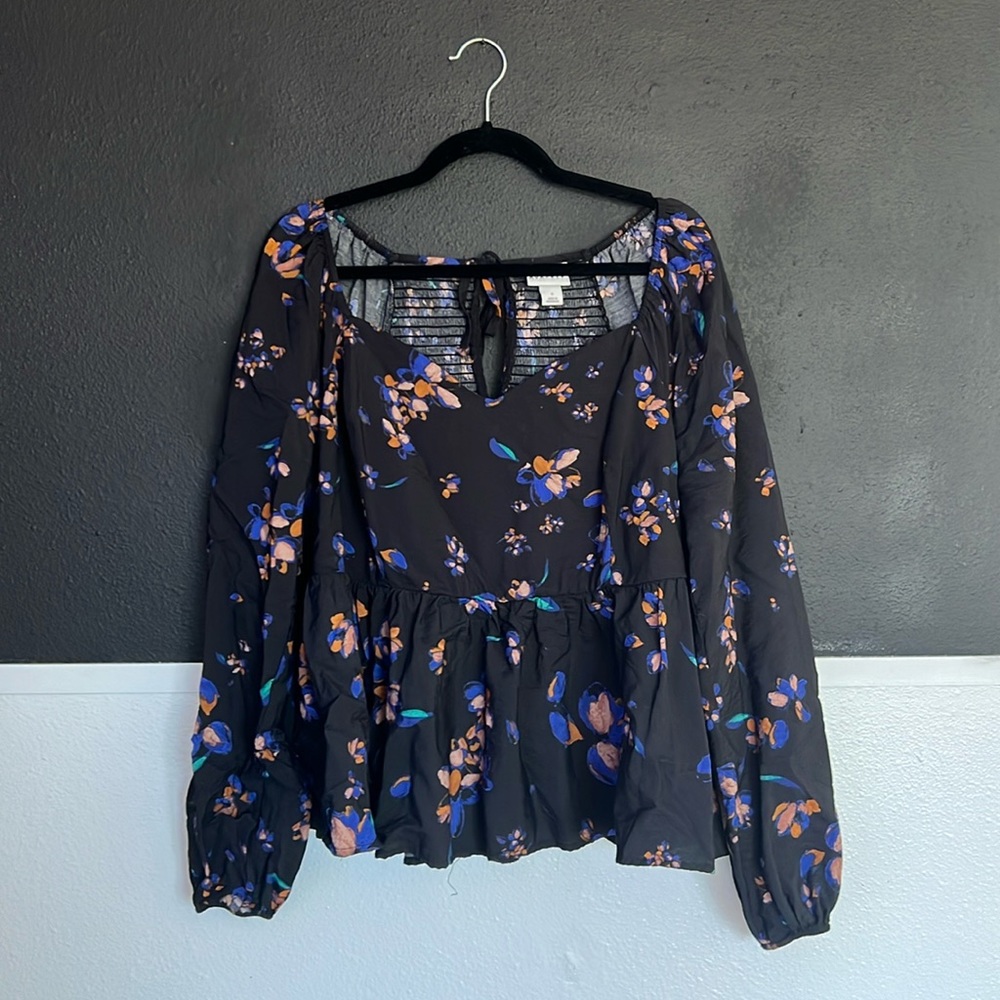 Ava & viv floral sweetheart neckline blouse bubble sleeve size X